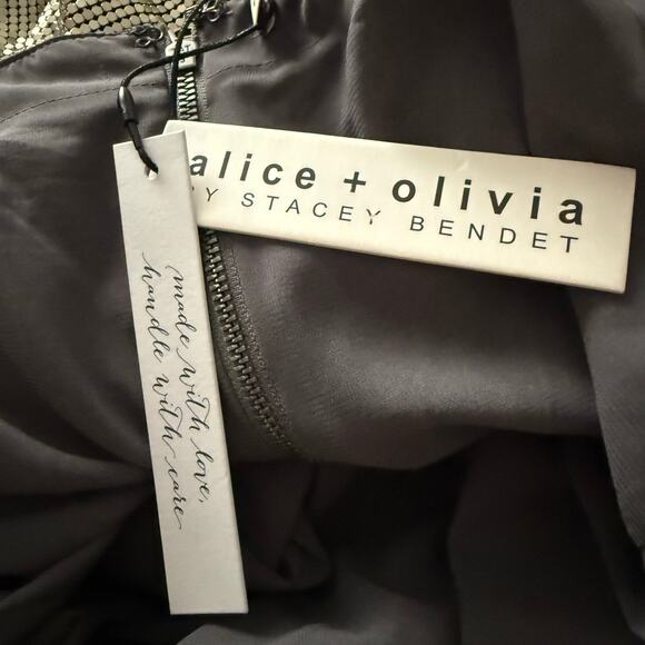 Alice + Olivia Harmony Chain Mail Slip Dress Metallic Silver Size 8 NWT - Picture 10 of 11